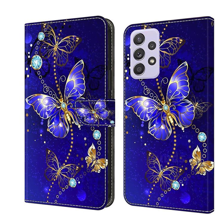 Blue Diamond Butterfly Crystal PU Leather Protective Wallet Case Cover for Samsung Galaxy A52 (4G, 5G)