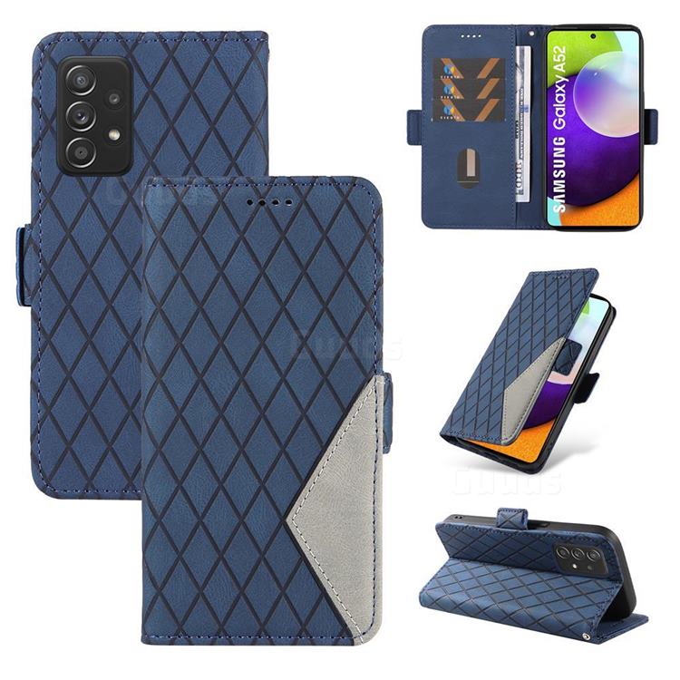 Grid Pattern Splicing Protective Wallet Case Cover for Samsung Galaxy A52 (4G, 5G) - Blue