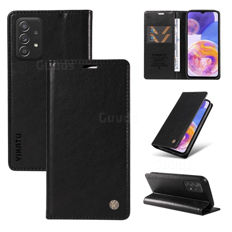 YIKATU Litchi Card Magnetic Automatic Suction Leather Flip Cover for Samsung Galaxy A52 (4G, 5G) - Black