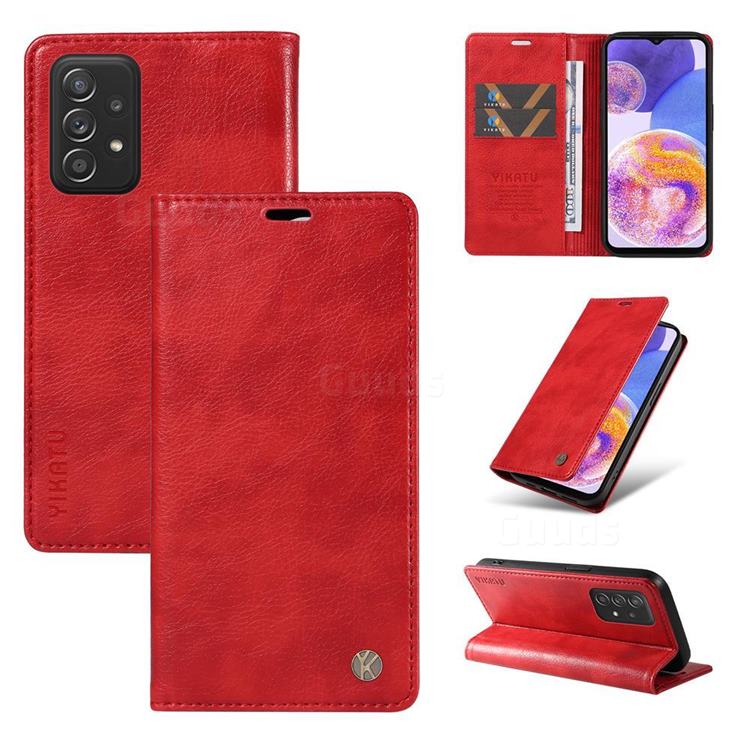 YIKATU Litchi Card Magnetic Automatic Suction Leather Flip Cover for Samsung Galaxy A52 (4G, 5G) - Bright Red