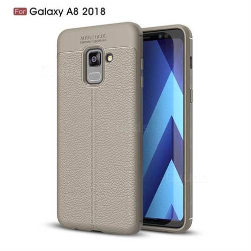 Luxury Auto Focus Litchi Texture Silicone TPU Back Cover for Samsung Galaxy A8 2018 A530 - Gray