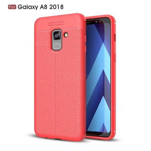 Luxury Auto Focus Litchi Texture Silicone TPU Back Cover for Samsung Galaxy A8 2018 A530 - Red