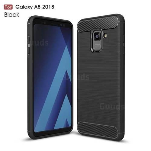 Luxury Carbon Fiber Brushed Wire Drawing Silicone TPU Back Cover for Samsung Galaxy A8 2018 A530 - Black
