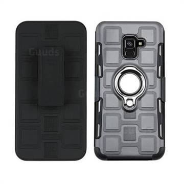 3 in 1 PC + Silicone Leather Phone Case for Samsung Galaxy A8 2018 A530 - Gray
