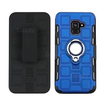 3 in 1 PC + Silicone Leather Phone Case for Samsung Galaxy A8 2018 A530 - Dark Blue