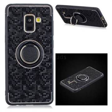 Luxury Mosaic Metal Silicone Invisible Ring Holder Soft Phone Case for Samsung Galaxy A8 2018 A530 - Black