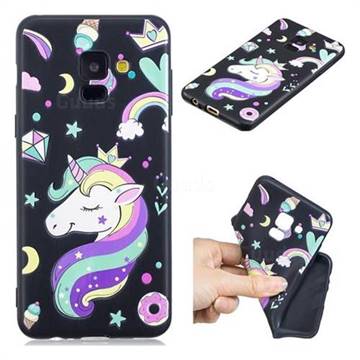 Candy Unicorn 3D Embossed Relief Black TPU Cell Phone Back Cover for Samsung Galaxy A8 2018 A530