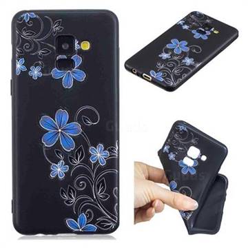 Little Blue Flowers 3D Embossed Relief Black TPU Cell Phone Back Cover for Samsung Galaxy A8 2018 A530