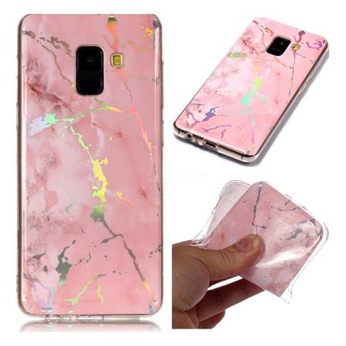 Powder Pink Marble Pattern Bright Color Laser Soft TPU Case for Samsung Galaxy A8 2018 A530