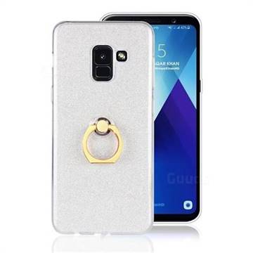 Luxury Soft TPU Glitter Back Ring Cover with 360 Rotate Finger Holder Buckle for Samsung Galaxy A8 2018 A530 - White