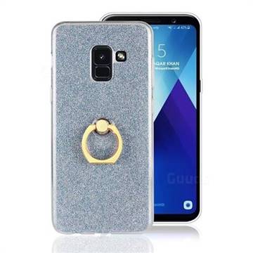 Luxury Soft TPU Glitter Back Ring Cover with 360 Rotate Finger Holder Buckle for Samsung Galaxy A8 2018 A530 - Blue
