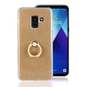Luxury Soft TPU Glitter Back Ring Cover with 360 Rotate Finger Holder Buckle for Samsung Galaxy A8 2018 A530 - Golden