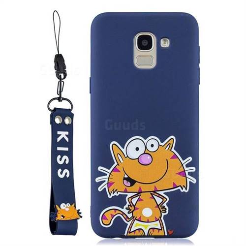 Blue Cute Cat Soft Kiss Candy Hand Strap Silicone Case for Samsung Galaxy A8 2018 A530