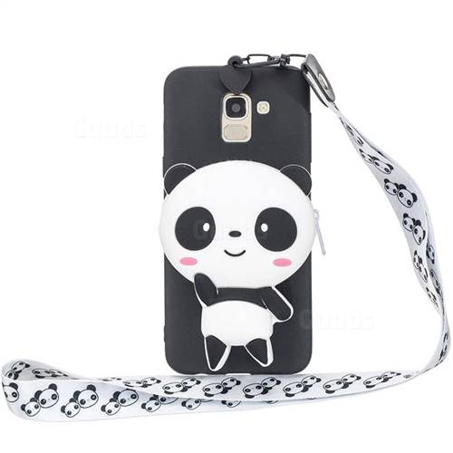 White Panda Neck Lanyard Zipper Wallet Silicone Case for Samsung Galaxy A8 2018 A530