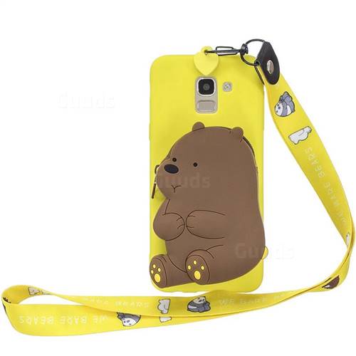 Yellow Bear Neck Lanyard Zipper Wallet Silicone Case for Samsung Galaxy A8 2018 A530