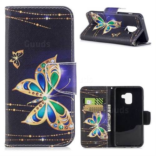 Golden Shining Butterfly Leather Wallet Case for Samsung Galaxy A5 2018 A530