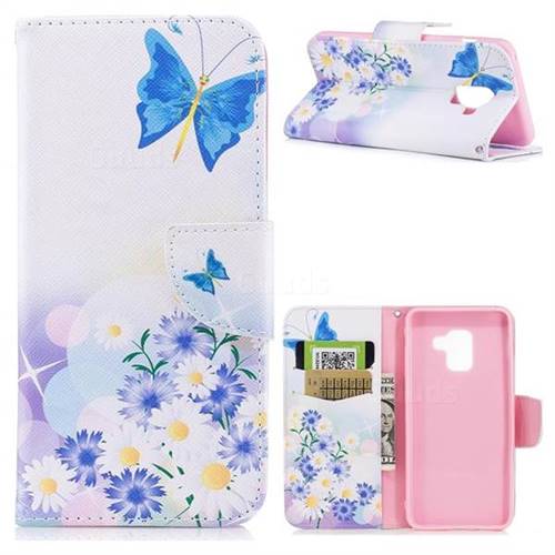 Butterflies Flowers Leather Wallet Case for Samsung Galaxy A5 2018 A530