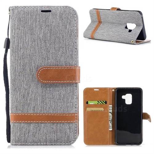 Jeans Cowboy Denim Leather Wallet Case for Samsung Galaxy A5 2018 A530 - Gray