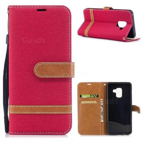 Jeans Cowboy Denim Leather Wallet Case for Samsung Galaxy A5 2018 A530 - Red