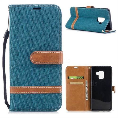 Jeans Cowboy Denim Leather Wallet Case for Samsung Galaxy A5 2018 A530 - Green
