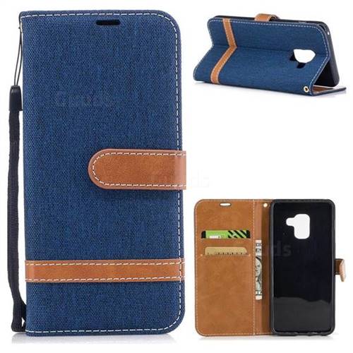 Jeans Cowboy Denim Leather Wallet Case for Samsung Galaxy A5 2018 A530 - Dark Blue