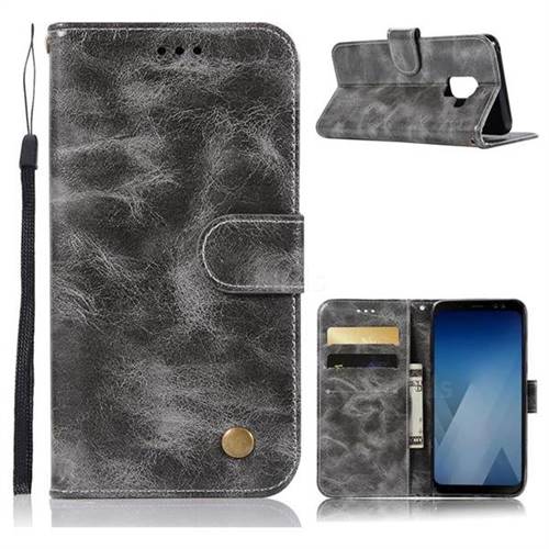 Luxury Retro Leather Wallet Case for Samsung Galaxy A5 2018 A530 - Gray