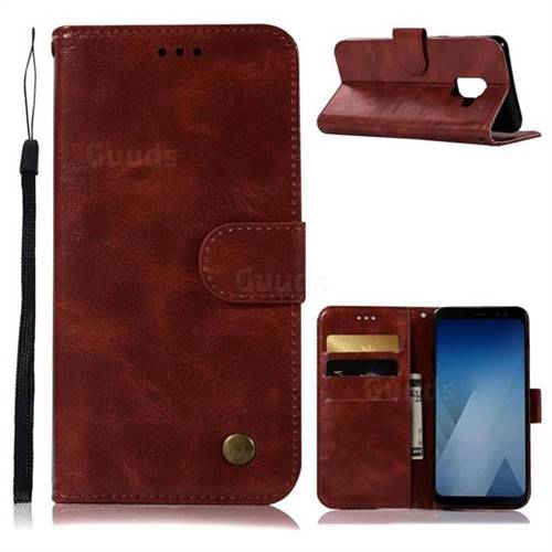 Luxury Retro Leather Wallet Case for Samsung Galaxy A5 2018 A530 - Wine Red