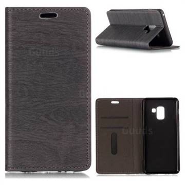 Tree Bark Pattern Automatic suction Leather Wallet Case for Samsung Galaxy A8 2018 A530 - Gray