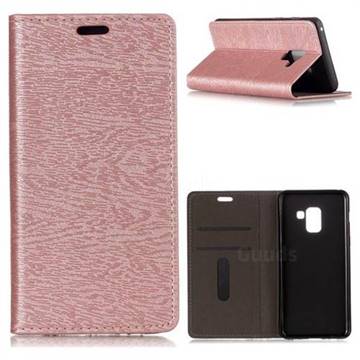 Tree Bark Pattern Automatic suction Leather Wallet Case for Samsung Galaxy A8 2018 A530 - Rose Gold