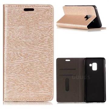Tree Bark Pattern Automatic suction Leather Wallet Case for Samsung Galaxy A8 2018 A530 - Champagne Gold