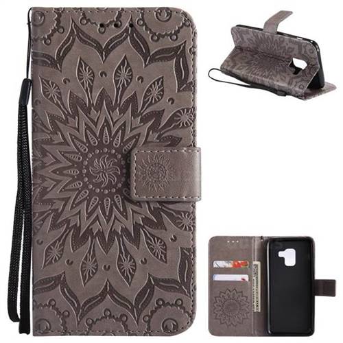 Embossing Sunflower Leather Wallet Case for Samsung Galaxy A8 2018 A530 - Gray