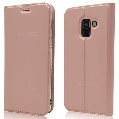 Ultra Slim Card Magnetic Automatic Suction Leather Wallet Case for Samsung Galaxy A8 2018 A530 - Rose Gold