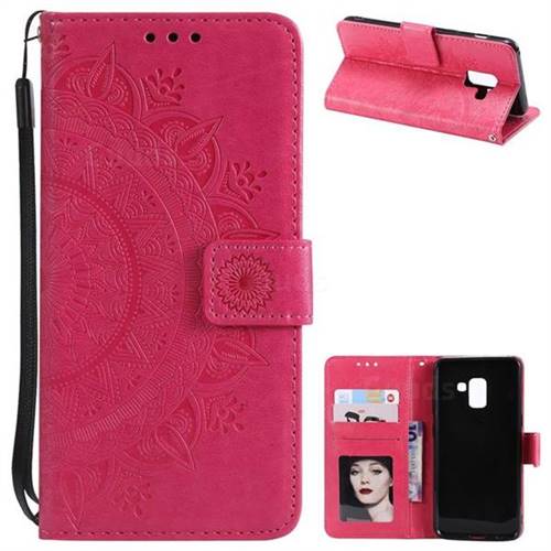 Intricate Embossing Datura Leather Wallet Case for Samsung Galaxy A8 2018 A530 - Rose Red