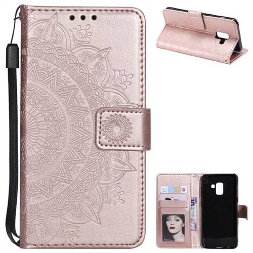 Intricate Embossing Datura Leather Wallet Case for Samsung Galaxy A8 2018 A530 - Rose Gold