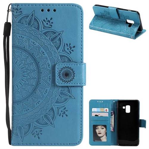 Intricate Embossing Datura Leather Wallet Case for Samsung Galaxy A8 2018 A530 - Blue