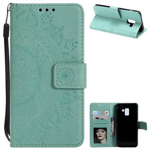 Intricate Embossing Datura Leather Wallet Case for Samsung Galaxy A8 2018 A530 - Mint Green