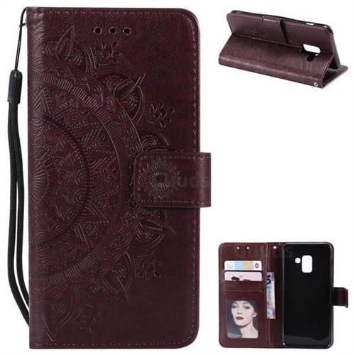 Intricate Embossing Datura Leather Wallet Case for Samsung Galaxy A8 2018 A530 - Brown