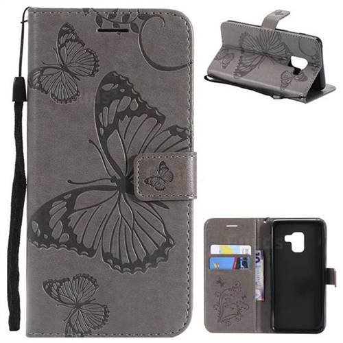 Embossing 3D Butterfly Leather Wallet Case for Samsung Galaxy A8 2018 A530 - Gray