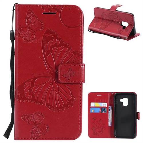 Embossing 3D Butterfly Leather Wallet Case for Samsung Galaxy A8 2018 A530 - Red