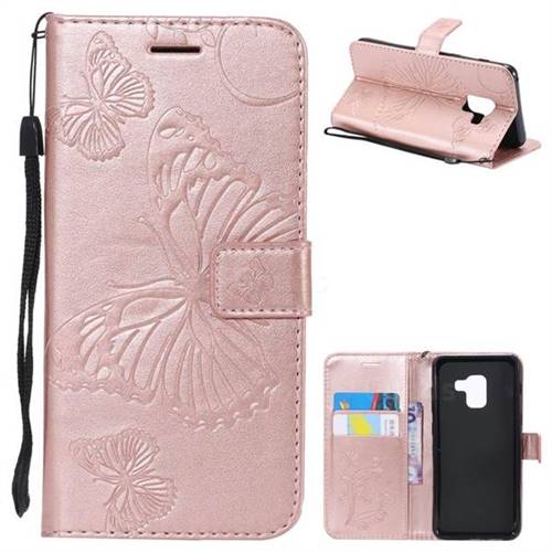 Embossing 3D Butterfly Leather Wallet Case for Samsung Galaxy A8 2018 A530 - Rose Gold
