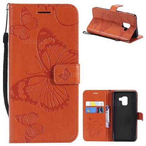 Embossing 3D Butterfly Leather Wallet Case for Samsung Galaxy A8 2018 A530 - Orange