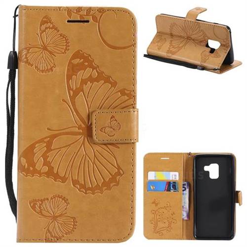 Embossing 3D Butterfly Leather Wallet Case for Samsung Galaxy A8 2018 A530 - Yellow