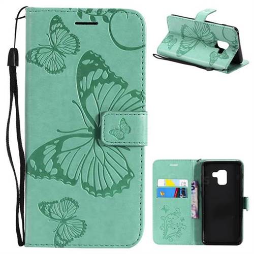 Embossing 3D Butterfly Leather Wallet Case for Samsung Galaxy A8 2018 A530 - Green