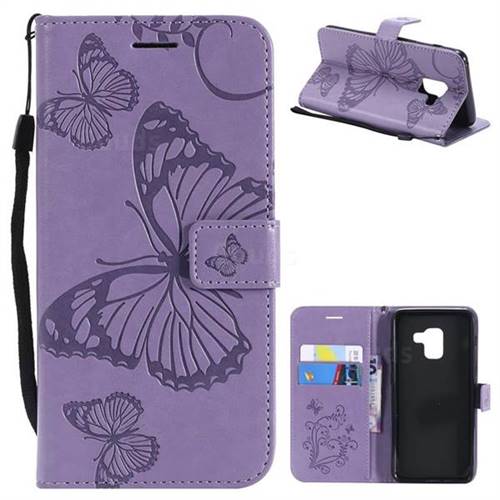 Embossing 3D Butterfly Leather Wallet Case for Samsung Galaxy A8 2018 A530 - Purple
