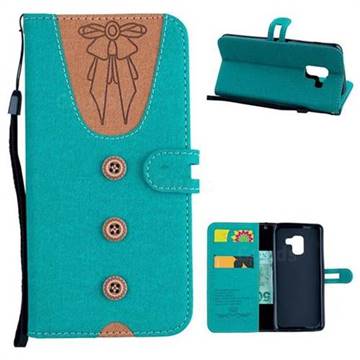 Ladies Bow Clothes Pattern Leather Wallet Phone Case for Samsung Galaxy A8 2018 A530 - Green