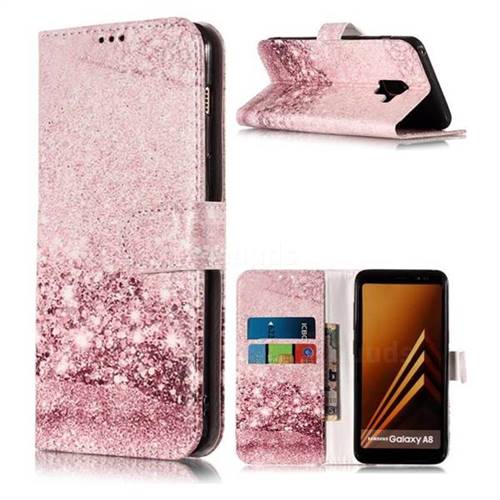 Glittering Rose Gold PU Leather Wallet Case for Samsung Galaxy A8 2018 A530