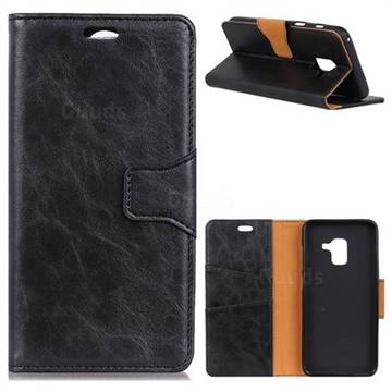 MURREN Luxury Crazy Horse PU Leather Wallet Phone Case for Samsung Galaxy A8 2018 A530 - Black