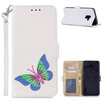 Imprint Embossing Butterfly Leather Wallet Case for Samsung Galaxy A8 2018 A530 - White