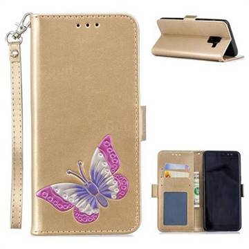 Imprint Embossing Butterfly Leather Wallet Case for Samsung Galaxy A8 2018 A530 - Golden
