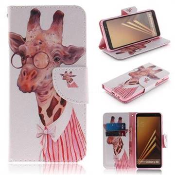 Pink Giraffe PU Leather Wallet Case for Samsung Galaxy A8 2018 A530